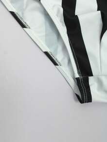 Manfinity KASUA Quần bơi tam giác nam mùa hè, phối màu sọc, họa tiết kẻ sọc. - Đen và trắng - Xem 7