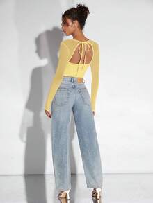 SHEIN BAE 束身衣外出上衣 春假女式上衣 黑色衬衫 - 黃色 - 查看 3