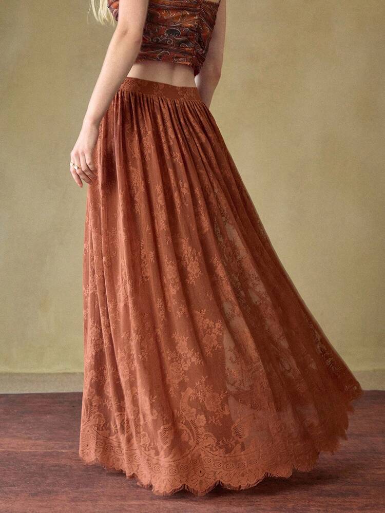 MOTF STUDIO WOMEN'S LACE FLARED ELEGANT ROMANTIC DATE MIDI SKIRT