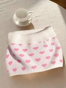 Resyla Esta elegante y dulce minifalda de punto con estampado de corazones es perfecta para el Día de San Valentín. El diseño de bloques de color de cintura baja cuenta con una cinturilla acanalada ancha y adornos de jacquard con corazones. Un estilo de falda lápiz romántico para el Día de San Valentín, esta dulce y linda falda de cintura baja ajustada con una cinturilla vuelta es adecuada para el verano, vacaciones de verano, primavera y el Día de San Valentín. - Multicolor - Ver 3