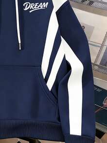 Manfinity Joysei 男士字母印花长袖口袋抽绳连帽衫，男士礼物，圣诞礼物，外出上衣，冬季女装 - 彩色 - 查看 3