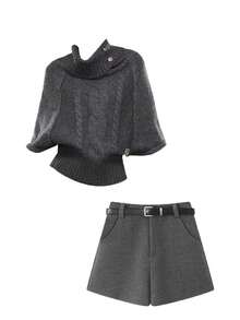 Chiquease 女士秋冬新款设计感高端休闲优雅百搭显瘦焕颜复古时尚麻花针织蝙蝠袖毛衣