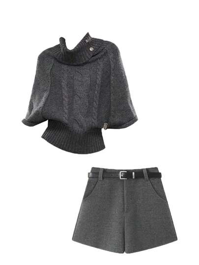 Chiquease Women's Autumn/Winter New Design Sense High-End Casual Elegant Versatile Slimming Rejuvenating Retro Chic Cable Knit Batwing Sleeve Sweater