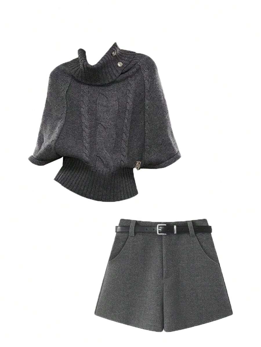 Chiquease 女士秋冬新款设计感高端休闲优雅百搭显瘦焕颜复古时尚麻花针织蝙蝠袖毛衣