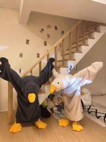 白色/黑色鹅绒睡衣，连体浴袍，柔软舒适，趣味十足，秋冬装，派对服饰，趣味鹅图案，情侣睡衣，大码，男女通用浴袍，送给家人、女孩、男孩、男士、女士的最佳礼物，圣诞礼物，节日礼物，节日礼物 - 彩色 - 查看 6