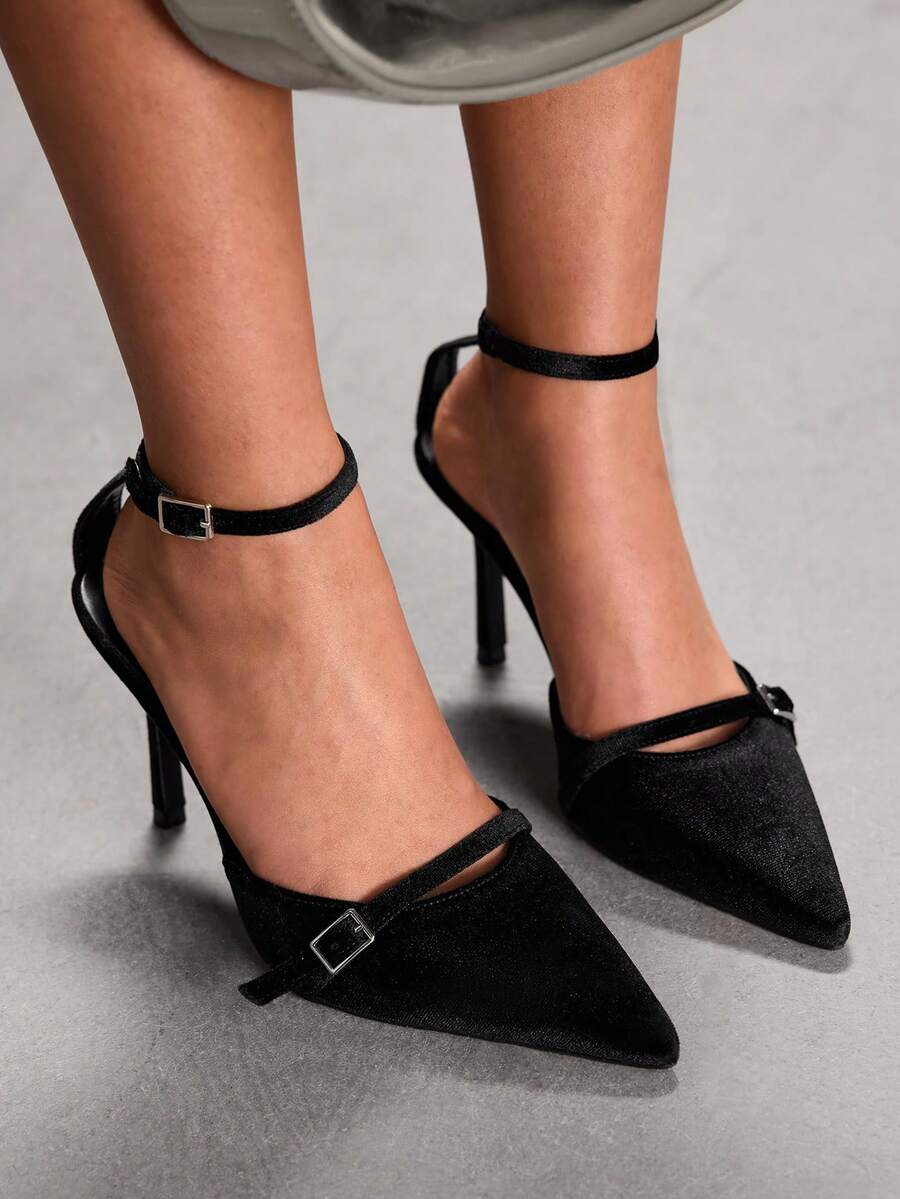 CUCCOO SZL Women's Pointed Toe Buckle Design Everyday Versatile Fashion High Heels - Black - View 1
