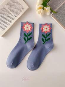 Zazumi 女士3D郁金香棉袜中筒袜学院风甜美叠层袜日式蕾丝袜可爱休闲装 - 彩色 - 查看 5