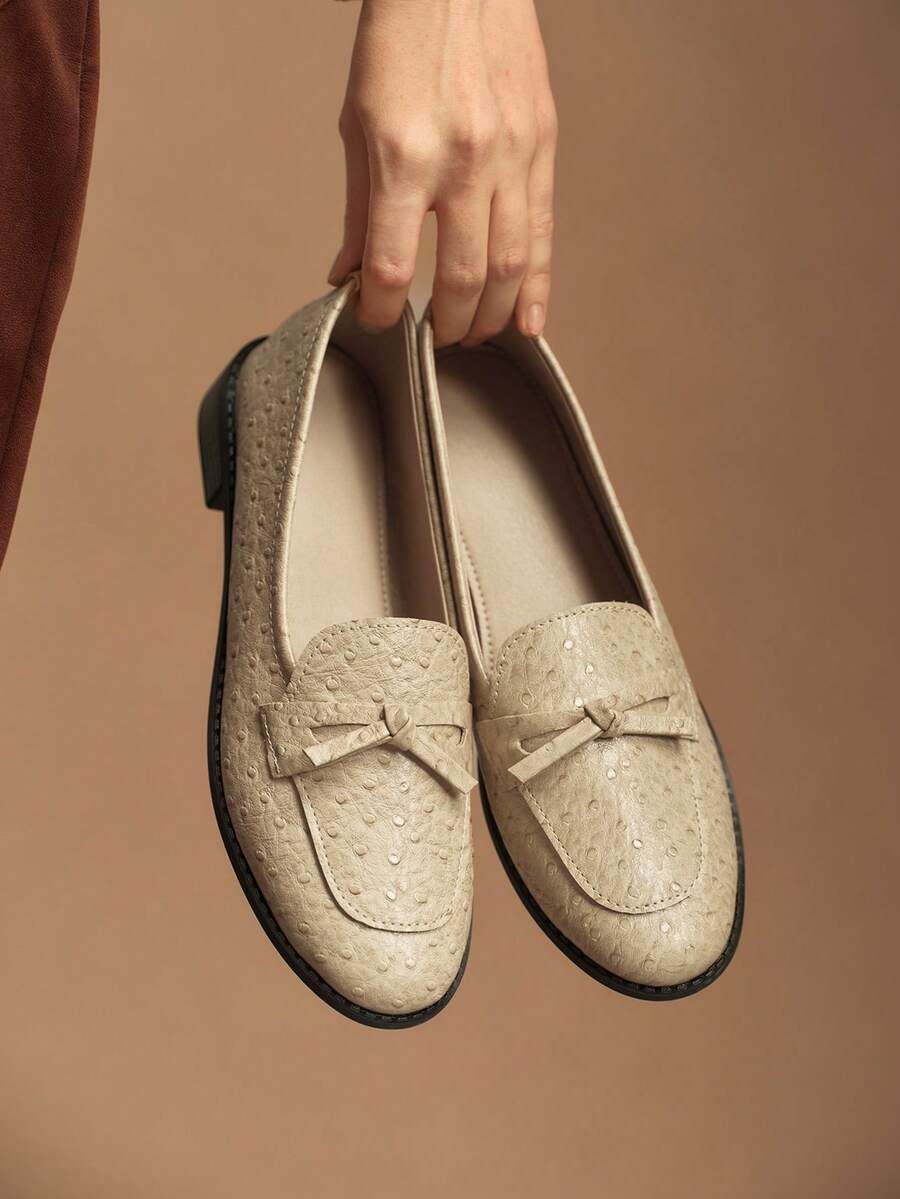 Women's Casual Versatile Commuting Bow Decor Flat Shoes - Apricot - View 1