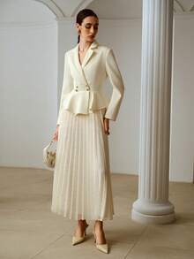 ZEYLAH Suit-Style Patchwork Jacquard Pleated Fitted Dress, Spring/Summer - Apricot - View 4