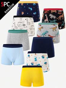 5pcs/Pack Boys' Comfortable Cotton Cute Dinosaur Print Briefs Underwear