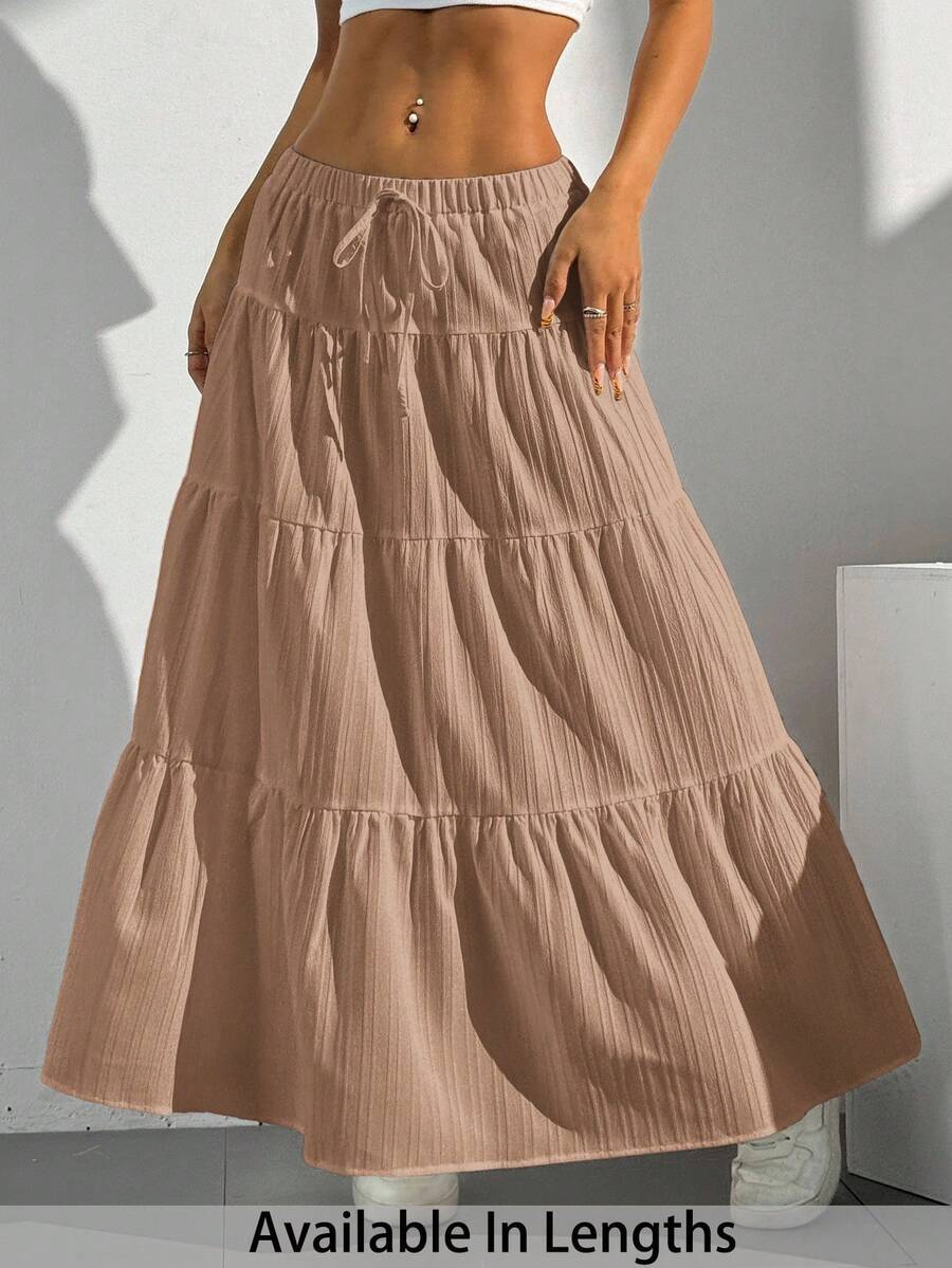 SHEIN PETITE CURVE Váy suông tối giản màu trơn cỡ lớn - Màu be - Xem 1