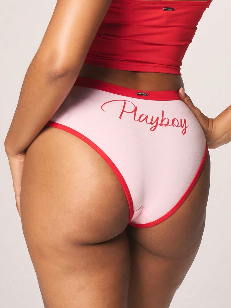 Missguided x Playboy High Waisted Hipster Brief With Christmas Themed Text Print And Contrast Red Trim Details For Holiday Intimates