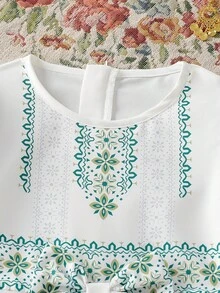 Vintaside Kids Jumpsuit Musim Panas Putih untuk Balita Perempuan: Motif Digital Geometris Model Lonceng, Sempurna untuk Pesta, Setelan Celana Serbaguna - Burgundy - View 7