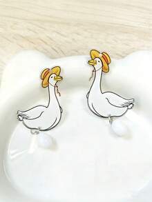 Joivida New Straw Hat Goose Acrylic Earrings & Hen Laying Eggs Acrylic Earrings Fun Cartoon Niche Design Versatile Ear Dangles - Multicolor - View 7