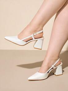 CUCCOO CURVES Zapatos de tacón de punta versátiles y de ajuste ancho para mujer - Blanco - Ver 3