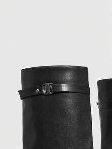 CUCCOO SZL 女士尖头金属装饰时尚百搭高跟过膝长靴 - 黑色 - 查看 5