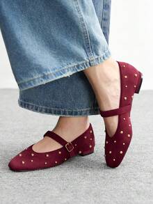 CUCCOO BIZCHIC 女士方头软底搭扣舒适平底芭蕾舞鞋玛丽珍鞋 - 紅色 - 查看 6