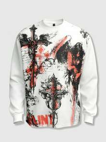 ROMWE MEN Unisex Casual Printed Crew Neck T-Shirt - White - View 1