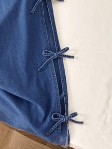 Comfortcana Women's Casual Fashion Street Chic Daily Commute Bow Tie Slit Loose Wide Leg Jeans, Summer - Dark Wash - View 5