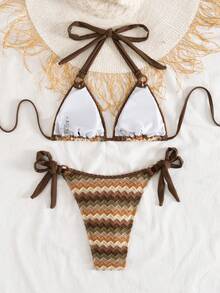 Swim SXY Women's Summer Beach Patchwork Halter Tie Sexy Bikini Swimsuit Set - Multicolor - View 5