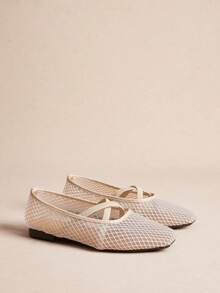 Rosivie Giày bệt nữ thoáng khí thoải mái, đơn giản, tối giản - Màu be - Xem 2