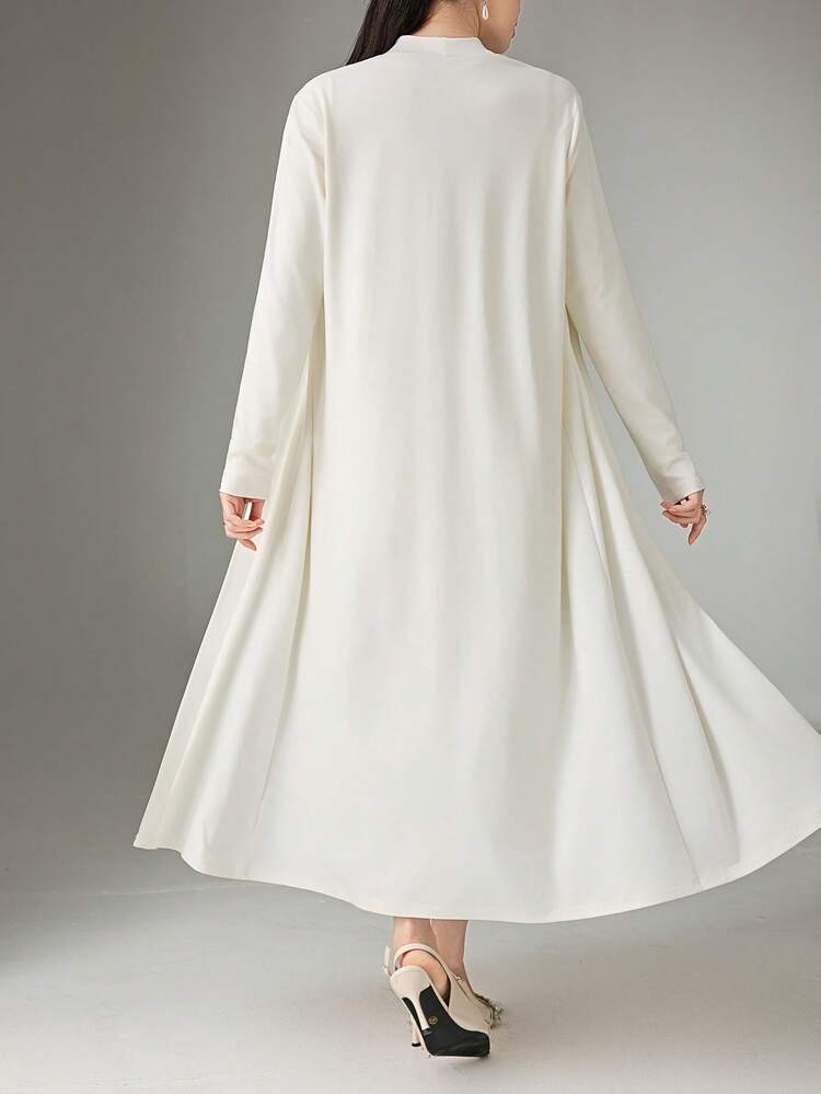 Women's Elegant Solid Color Cross Tie Dress & Long Cardigan Two Pieces Set, Autumn/Winter