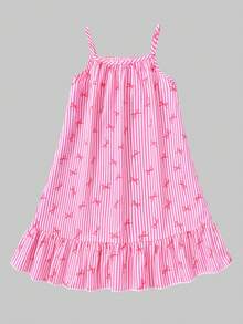 SHEIN Genkimix Kids 女童粉色条纹蝴蝶结无袖连衣裙：百搭休闲装，可爱幼儿连衣裙，饰有蝴蝶结图案，非常适合玩耍、家庭出游、休闲聚会和日常穿着。时尚设计，搭配同款包包，打造舒适可爱的日常造型。 - 粉色 - 查看 8