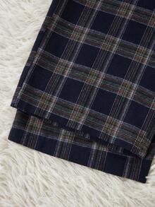 Dream Adore 女士格子印花抽绳腰宽松直筒睡裤 - 藏蓝色 - 查看 3