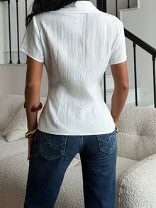 Siren Gaze Spring & Summer Outfit Casual Business Loose Waist Pleated Collar Long Sleeve Shirt,Button Up Blouse, Western Tops, Button Up Top, Western Blouse, Western Button Up Women, Thanksgiving Shirt, Casual Blouses For Women, School Shirt, Elegant Women's Blouses Spring/Stand Collar Short Sleeve Button Front Striped Casual Blouse For Daily Wear/Blouses Cinched Waist Long Sleeve Vneck Button Up Shirt Top Festive, Holidays, Party, - Multicolor - View 2