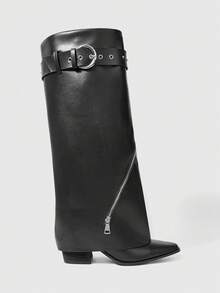 ROMWE Grunge Punk Women's Fashion Commuter Buckle Pointed Toe High Heel Ankle Boots Valentine's Day - Black - View 1