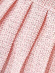 两件套女婴彩色蝴蝶结装饰泡泡袖上衣和百褶裙套装，舒适休闲，适合派对、假日、户外活动等各种场合 - 粉色 - 查看 6