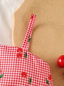 SHEIN Vintaside Kids 2件套女婴春夏度假风樱桃格子印花吊带上衣和短裤 - 紅色 - 查看 4