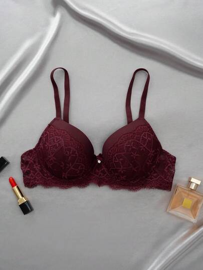 1pc Lace Patchwork Sexy Gather Romantic Wireless Bra For Small Bust Women