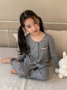 DAZY 少女宽松圆领落肩长袖休闲舒适家居服 - 灰色 - 查看 4