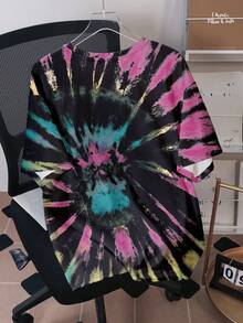 MTV | SHEIN 男士休闲字母图案扎染圆领短袖T恤，夏季 - 白色 - 查看 2