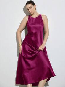 Aveloria Modichic Đầm maxi không tay phong cách tối giản sang trọng, kiểu dáng bất đối xứng đơn giản thanh lịch, chất liệu acetate hai mặt bóng mượt như satin, dáng chữ A, thiết kế tôn dáng, dễ phối đồ, phù hợp cho đi làm và mặc hàng ngày, cỡ lớn. - Màu Hồng Tươi - Xem 5