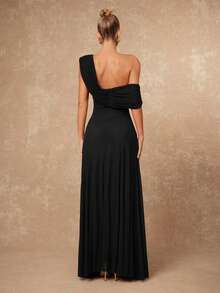 Lumalex Đầm nữ thanh lịch màu đỏ tía, cổ bẻ, eo xếp ly chéo, không tay, dáng xòe, thích hợp cho mùa xuân/hè. - màu đen - Xem 2