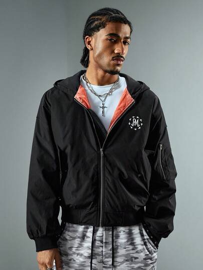 Street Life Chaqueta con capucha con cremallera para invierno con estampado de letras y pentágrama para hombres