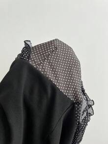 Elamini Áo thun ngắn tay nữ thanh lịch, thoải mái, đa năng, họa tiết chấm bi, phối bèo nhún, viền gấu, thích hợp cho kỳ nghỉ hè. - Nhiều màu - Xem 8