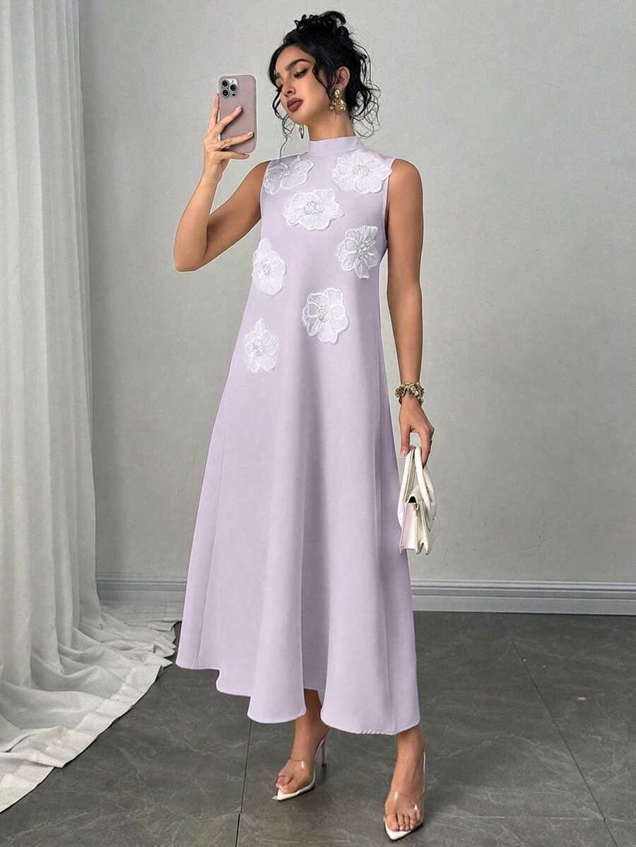Modelyn Women's Elegant Ellegant Luxury Fit Long A-Line Dress,Lavender Summer Midi Casual Ankle Length Tea Party Party Wedding Vacation Dress