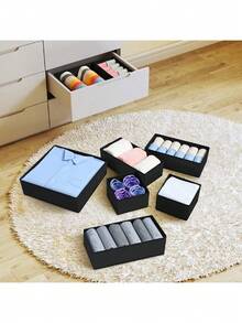 12 Pack Foldable Cloth Storage Box Closet Dresser Drawer Organizer Fabric Baskets Bins Containers Divider For Clothes Underwear Bras Socks Lingerie Clothing - Black - View 3