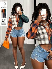 BamGleam Women's Casual Multi-Color Plaid Front Button Long Sleeve Shirt, Autumn,Winter ;Winter Clothes For Women , Winter ,