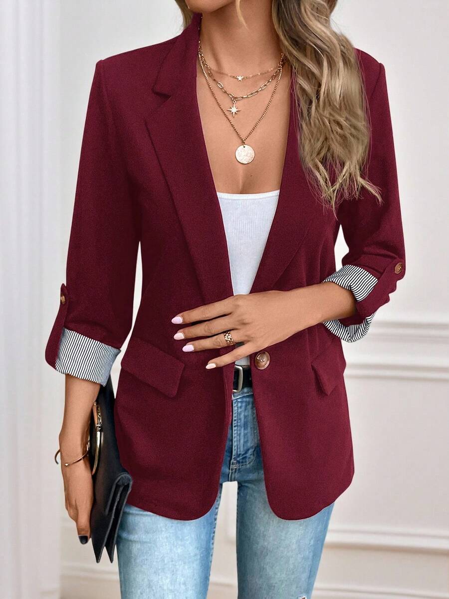 SHEIN LUNE Women's Turn-Down Collar Single Button Casual Blazer Jacket In Fall/Winter