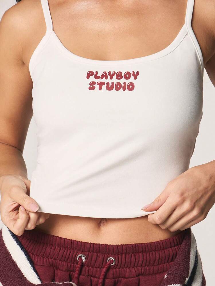 Missguided x Playboy Print Sleeveless Camisole Top Fitted Scoop Neck Cotton Tank Basic Layering Essential