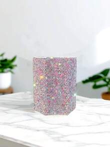 1 pièce Cylindre de rangement pour pinceaux de maquillage avec strass brillants, organisateur d'outils cosmétiques, porte-stylo, tube à stylo, fournitures scolaires, rangement pour peignes, décoration de bureau intérieur, cadeaux pour anniversaire et fêtes, art décoratif avec diamants, Halloween, Noël, reconnaissance, famille, amis - Multicolore - Voir 4