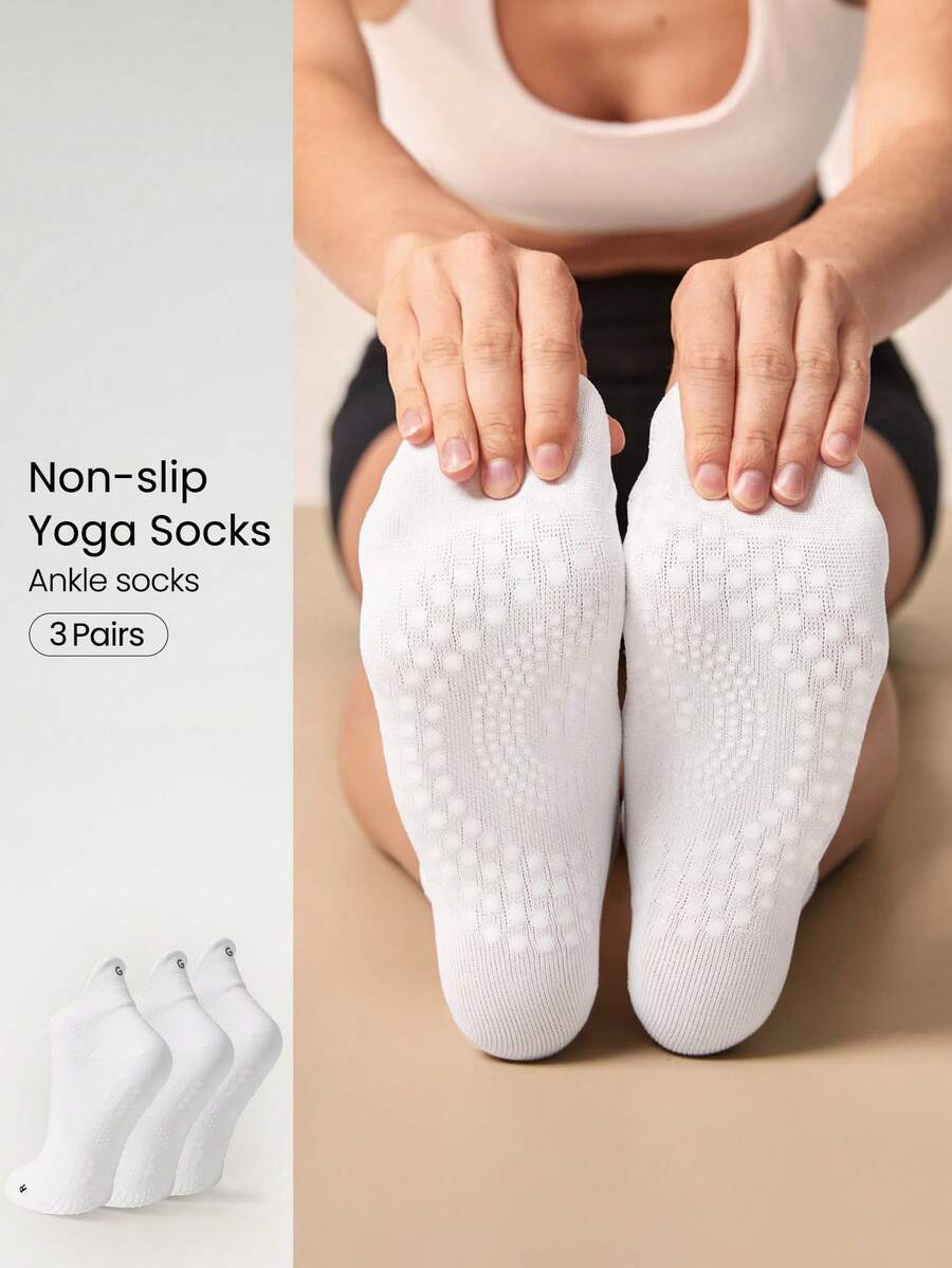 GLOWMODE 3 Pairs Socks Walk A Mile Soft Ventilated Mesh Grip Studio Workout Daily Gym - White - View 1