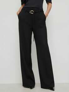 Briarwyn Calça feminina elegante, ampla, de cor sólida, com bolsos e pernas largas. - Preto - Ver 6