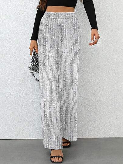 Chiquease 女士亮片直筒裤，适合派对、节日、秋冬季新年节日派对穿着