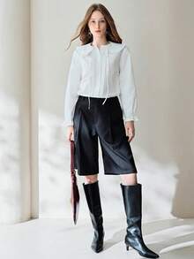 Aveloria Modichic French Retro Peter Pan Collar Tie Long Sleeve Blouse - White - View 4