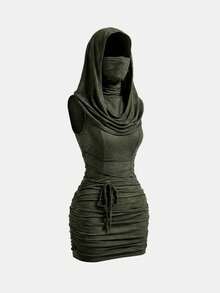 ROMWE Grunge Punk Y2K Vintage Apocalyptic Hooded Loose Collar Bodycon Mini Skirt For Women